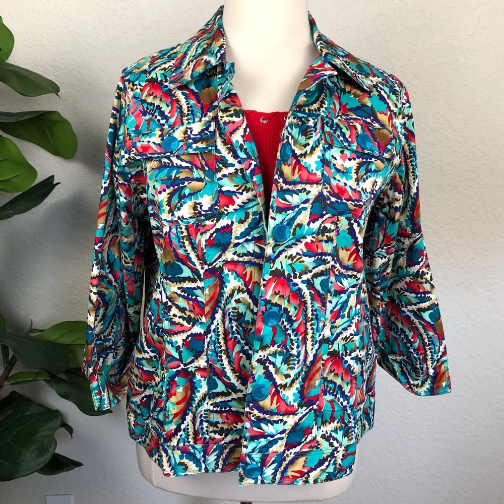NWOT Colorful Watercolor Print Button Jacket